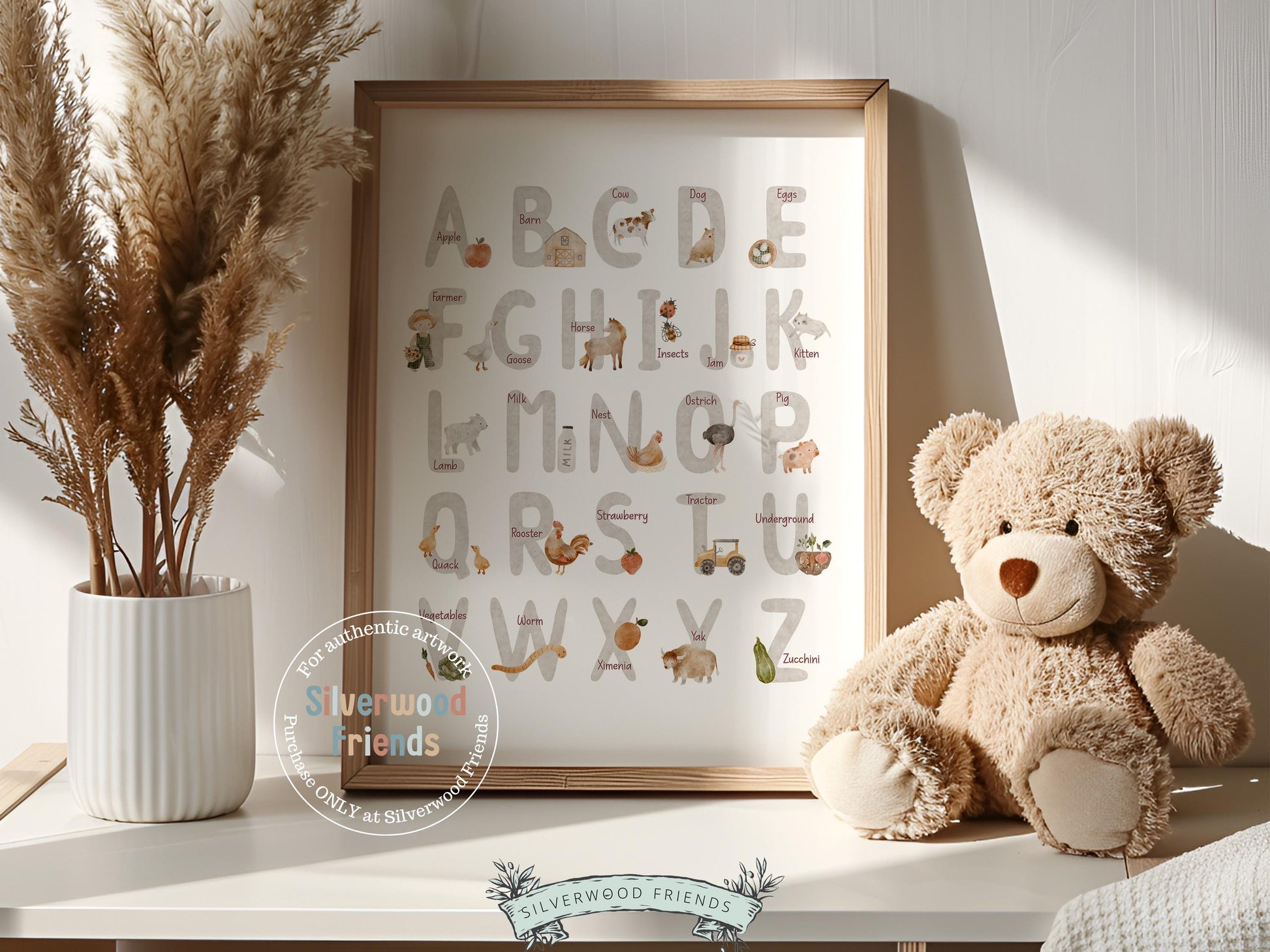 Farm Alphabet Print, Country Farm Animal Nursery Wall Art, Farm Animal Poster,Homeschool Educational Decor ABC Alphabet Poster Digital Print
