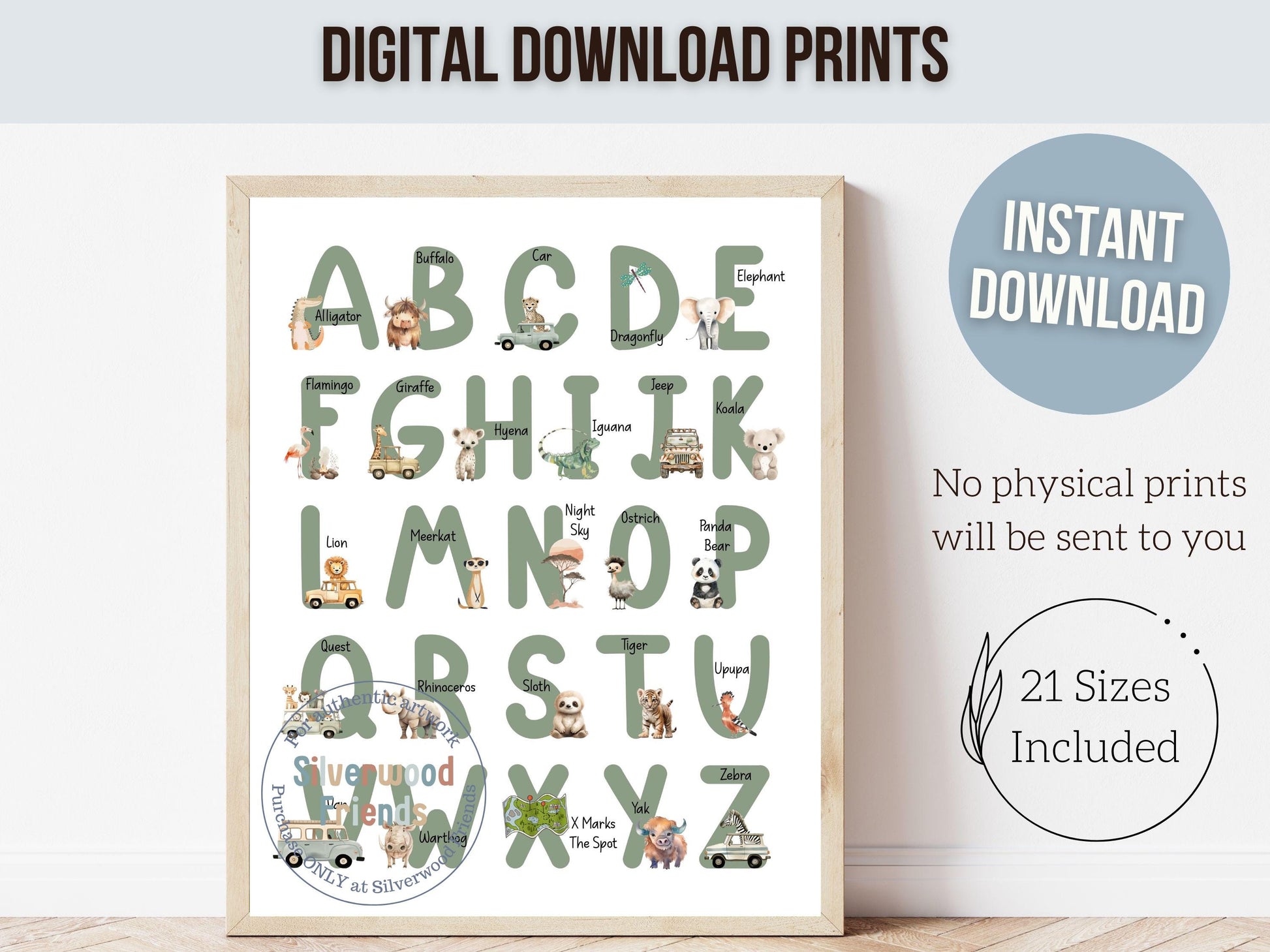 Safari Alphabet and Number Print, Safari Jungle Animal Car Nursery Decor, Classroom Educational Poster, Transport Room Decor Digital Print