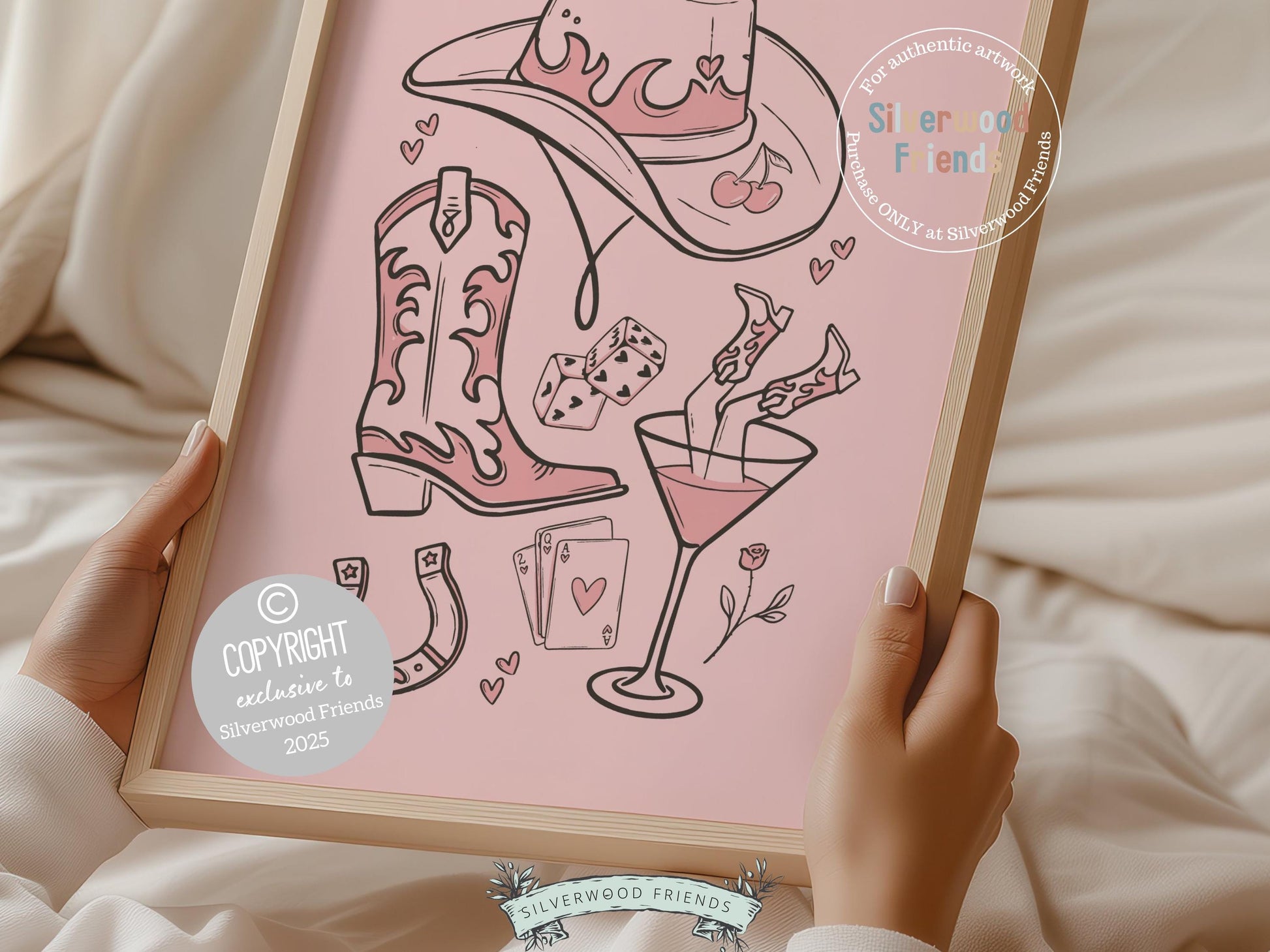 Pink Cowgirl Hat Print, Cowgirl Boots Print, Martini Print, Coquette Room Decor, Western Horse Shoe Wall Art, Dopamine Decor Digital Print