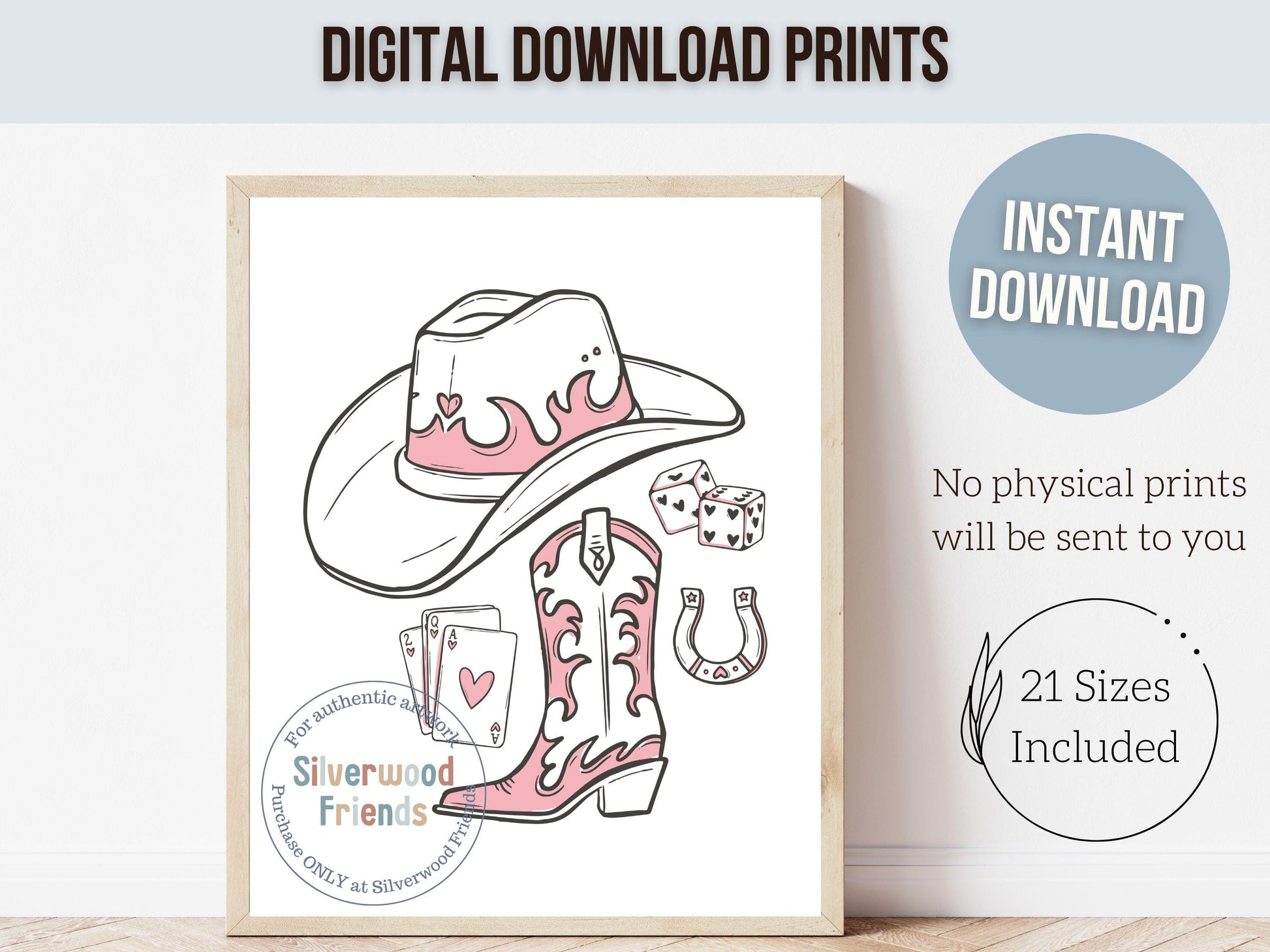 Pink Cowgirl Hat Print, Cowgirl Boots Print, Martini Print, Coquette Room Decor, Western Horseshoe Wall Art, Dopamine Decor Digital Print