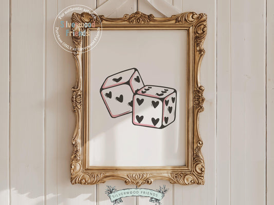 Pink Dice Print, Girly Wall Art, Minimalist Casino Party Decor, Funky Home Decor, Coquette Room Decor,Dorm Room Dopamine Decor Digital Print