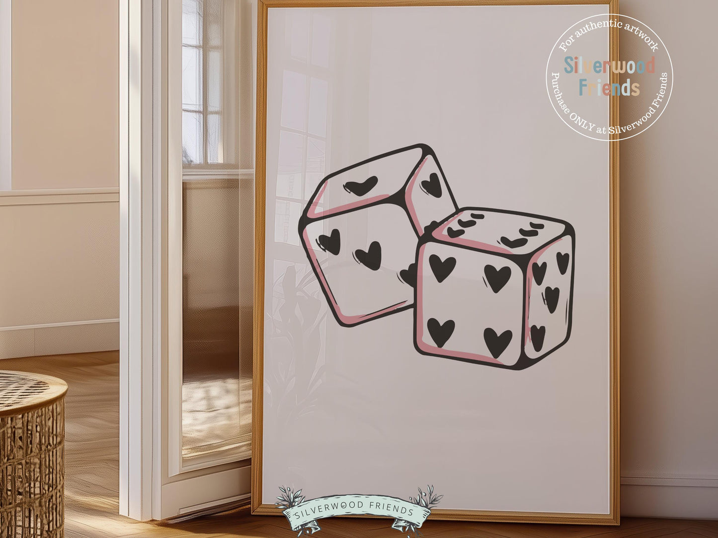 Pink Dice Print, Girly Wall Art, Minimalist Casino Party Decor, Funky Home Decor, Coquette Room Decor,Dorm Room Dopamine Decor Digital Print