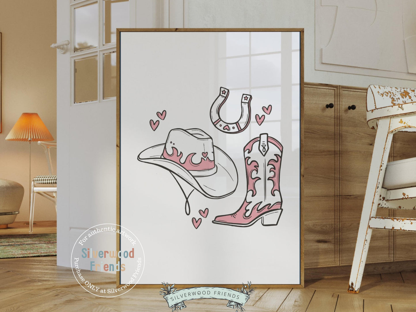 Pink Cowgirl Hat, Boots, Martini, Playing Cards Print - 002