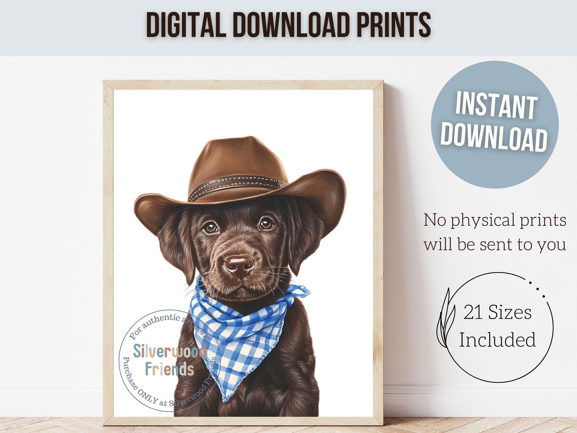 Labrador Dog Cowboy Hat Print, Cowboy Western Dog Nursery Decor, Cowboy Western Dog Nursery Wall Art, Brown Labrador Puppy Digital Prints