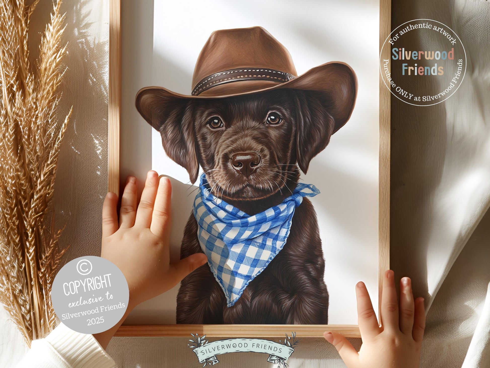 Labrador Dog Cowboy Hat Print, Cowboy Western Dog Nursery Decor, Cowboy Western Dog Nursery Wall Art, Brown Labrador Puppy Digital Prints