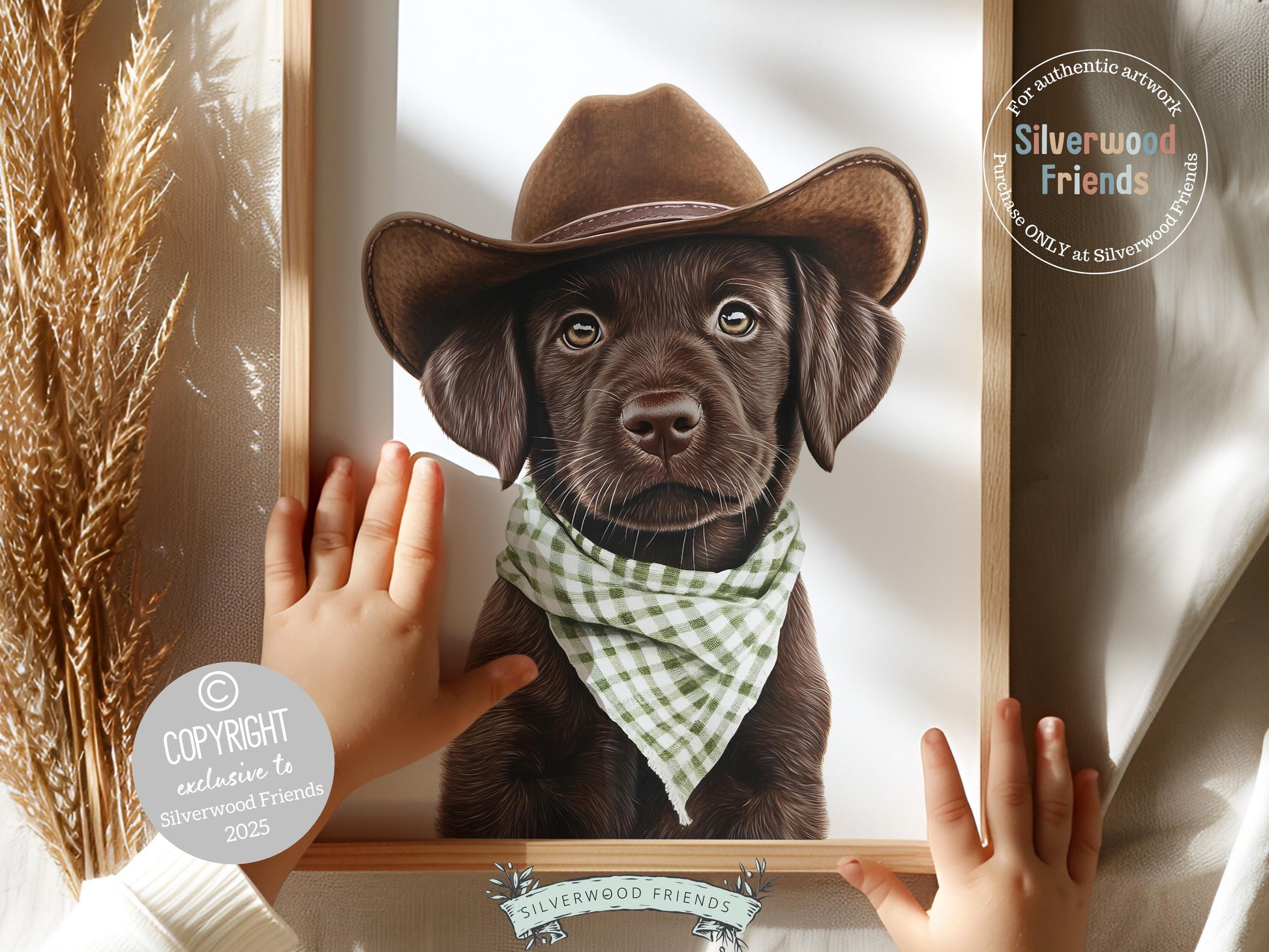 Labrador Dog Cowboy Hat Print, Sage Green Cowboy Western Dog Nursery Decor, Cowboy Western Dog Nursery Wall Art Labrador Puppy Digital Print