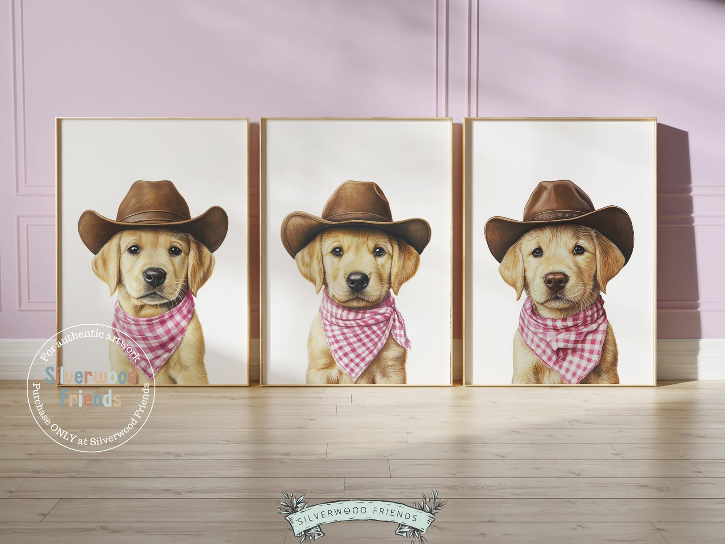 Labrador Dog Cowboy Hat Print, Baby Girl Cowgirl Western Dog Nursery Decor, Cowgirl Western Nursery Wall Art, Pink Labrador Digital Prints
