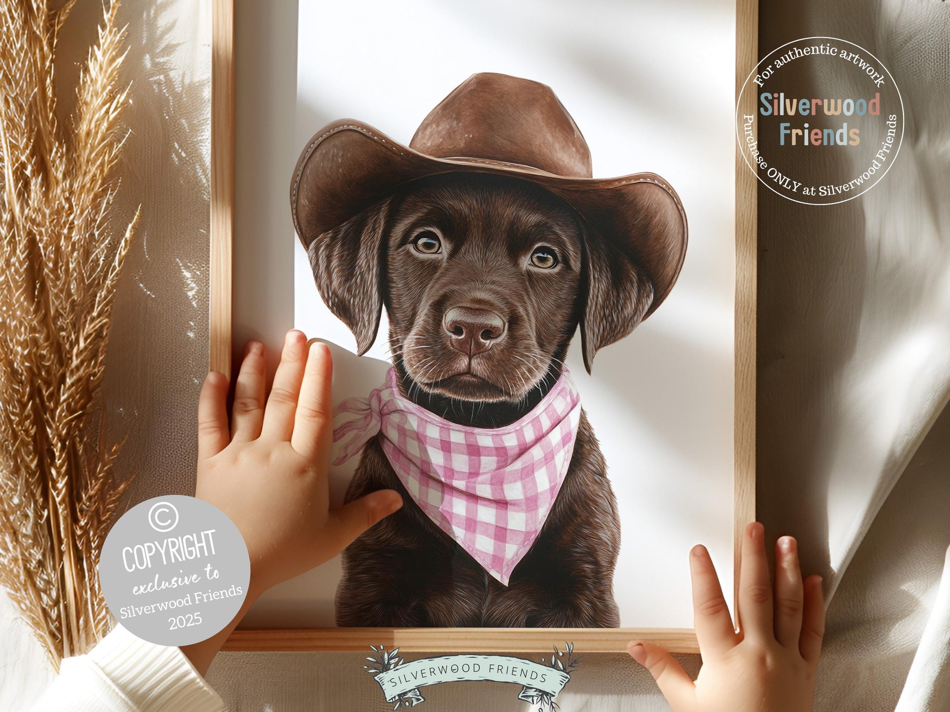 Labrador Dog Cowboy Hat Print, Baby Girl Pink Cowgirl Western Dog Nursery Decor, Cowgirl Western Nursery Wall Art Labrador Dog Digital Print