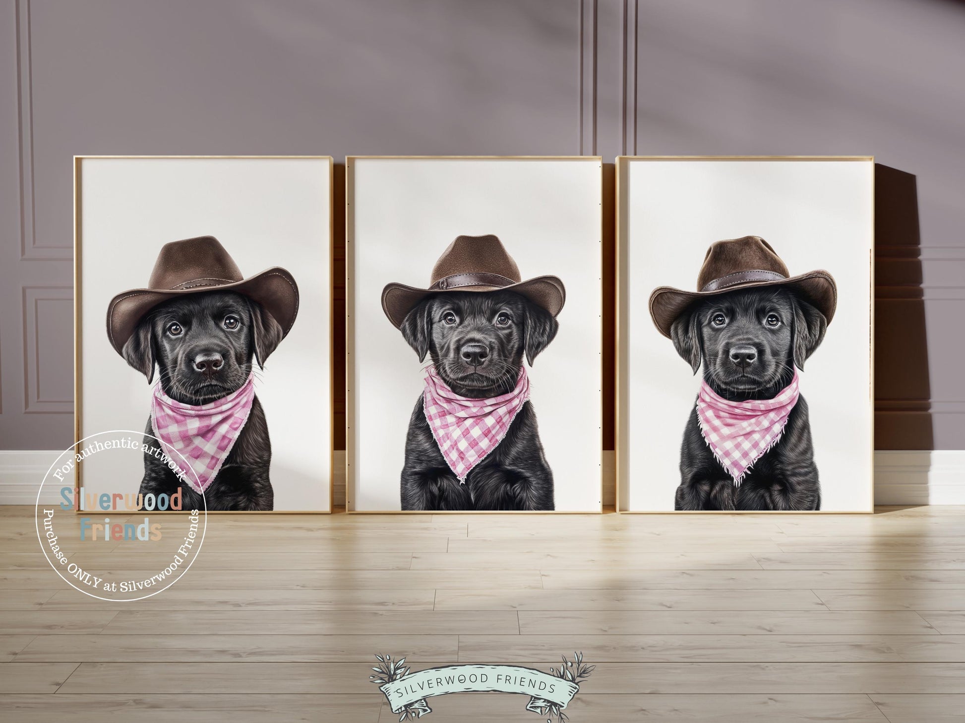 Labrador Dog Cowboy Hat Print, Baby Girl Cowgirl Western Nursery Decor, Cowgirl Western Dog Nursery Wall Art, Black Labrador Digital Print