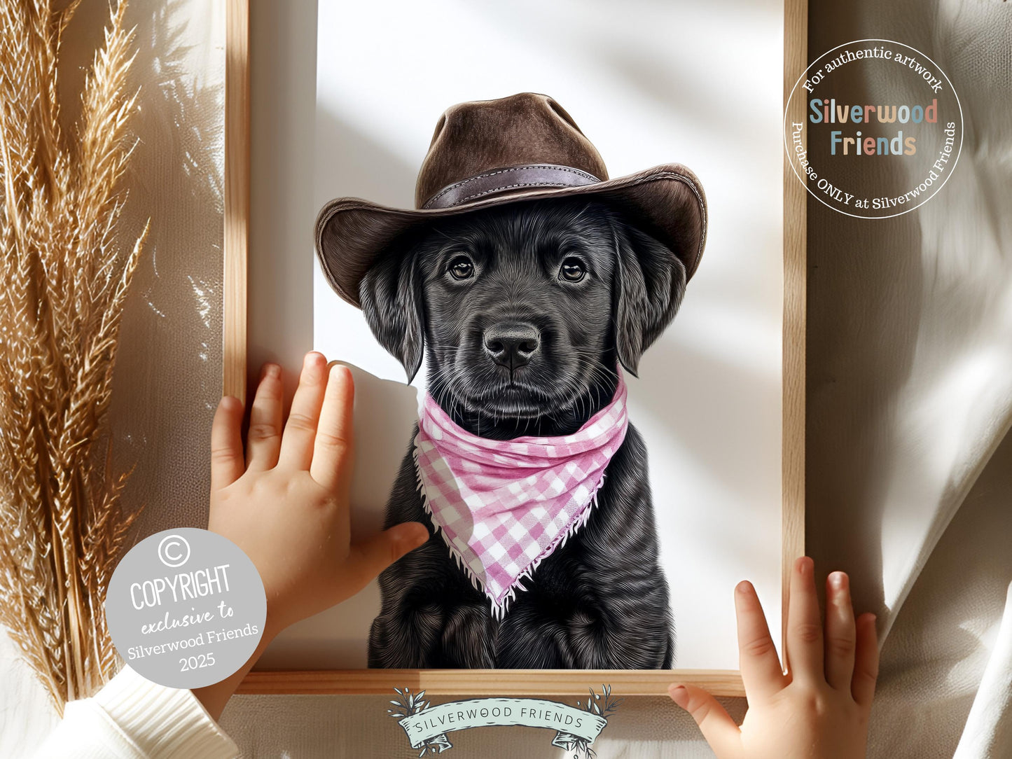 Labrador Dog Cowboy Hat Print, Baby Girl Pink Cowgirl Western Dog Nursery Decor, Girls Farmyard Dog Nursery Wall Art Labrador Digital Print