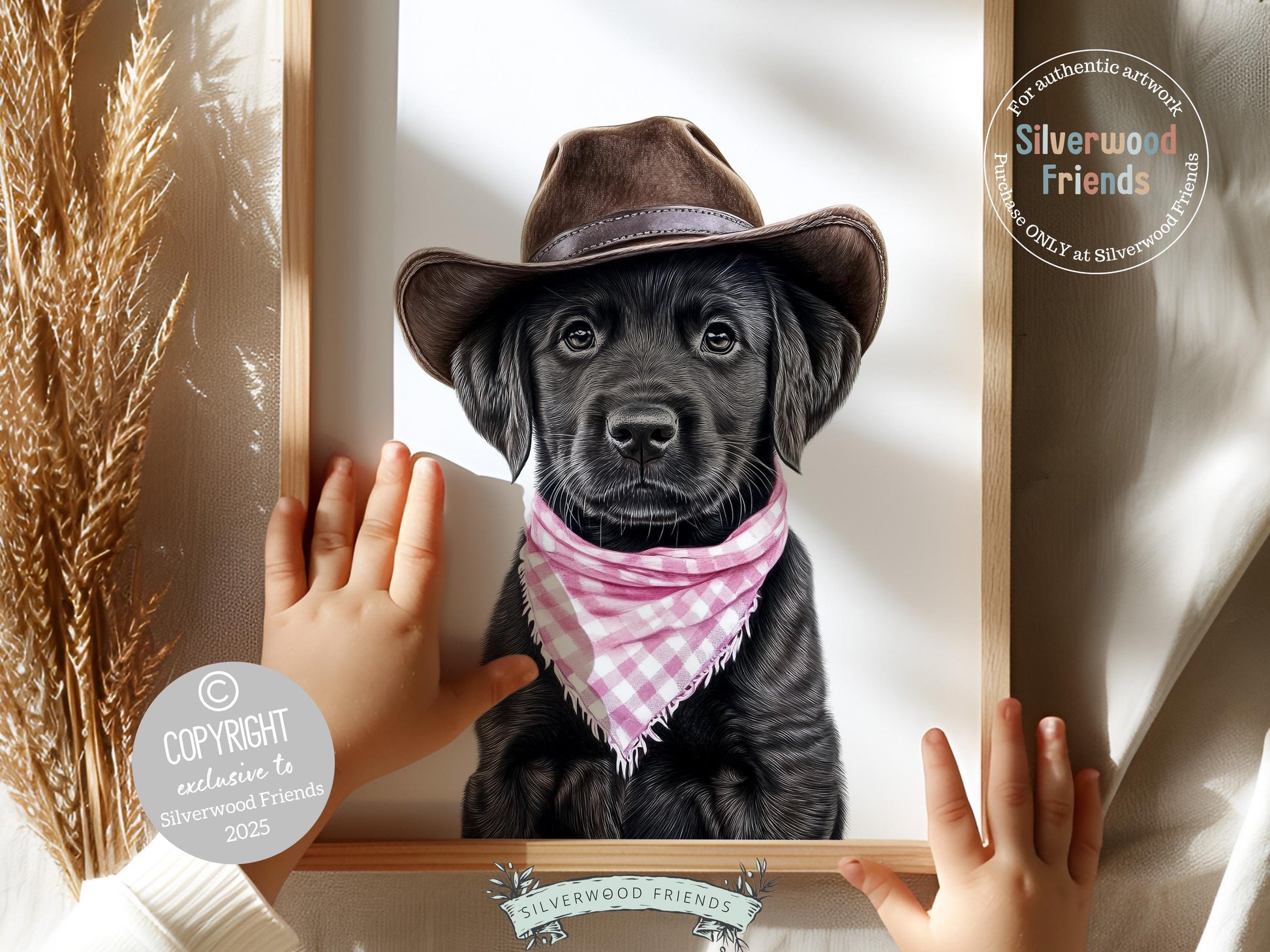 Labrador Dog Cowboy Hat Print, Baby Girl Pink Cowgirl Western Dog Nursery Decor, Girls Farmyard Dog Nursery Wall Art Labrador Digital Print