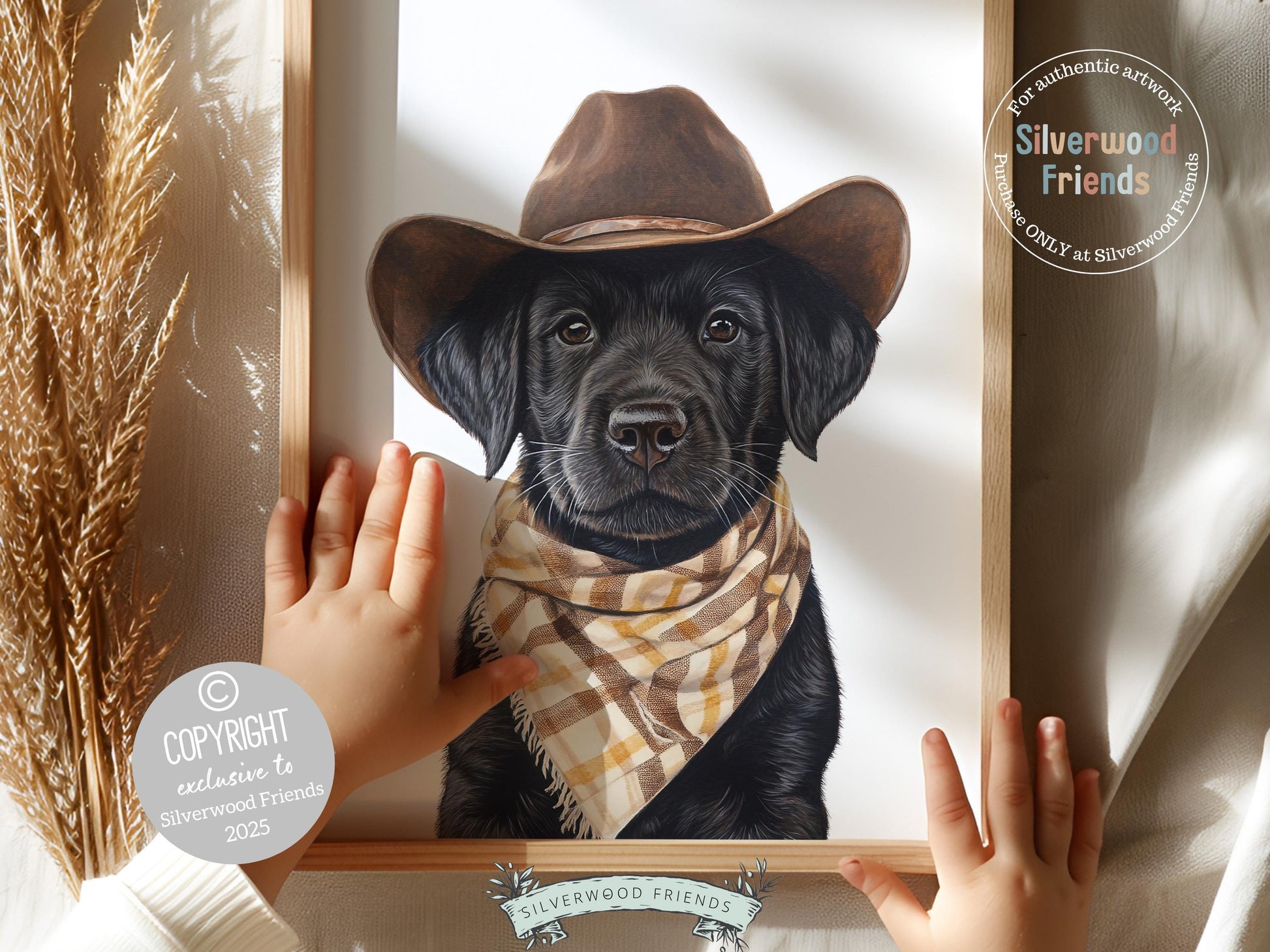 Labrador Dog Cowboy Hat Print,Neutral Cowboy Western Nursery Decor,Cowboy Western Dog Nursery Wall Art,Black Labrador Bandana Digital Print