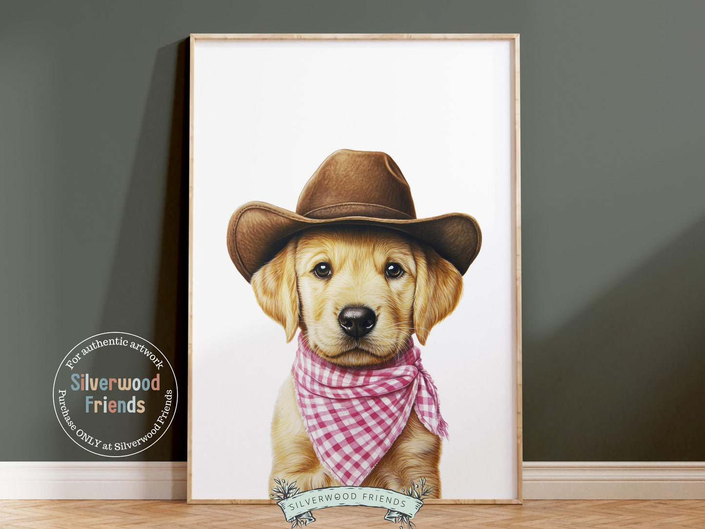 Labrador Dog Cowboy Hat Print, Baby Girl Pink Cowboy Western Dog Nursery Decor, Nursery Wall Art, Pink Cowgirl Labrador Dog Digital Print