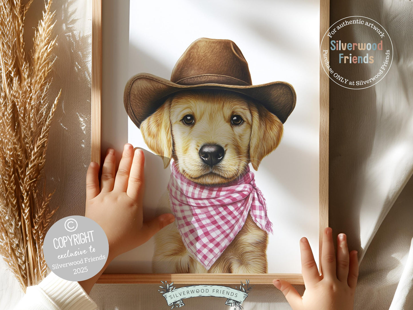 Labrador Dog Cowboy Hat Print, Baby Girl Pink Cowboy Western Dog Nursery Decor, Nursery Wall Art, Pink Cowgirl Labrador Dog Digital Print