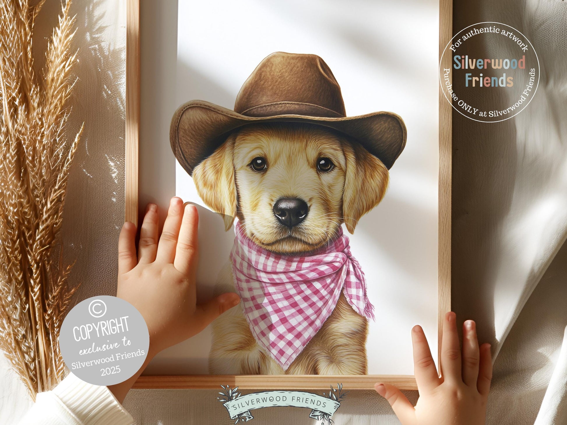 Labrador Dog Cowboy Hat Print, Baby Girl Pink Cowboy Western Dog Nursery Decor, Nursery Wall Art, Pink Cowgirl Labrador Dog Digital Print