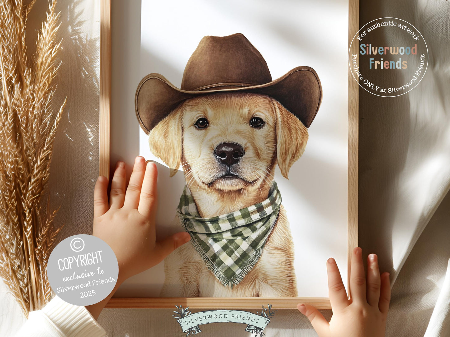 Labrador Dog Cowboy Hat Print, Neutral Cowboy Western Nursery Decor, Sage Green Nursery Wall Art, Mudroom Decor Labrador Dog Digital Print