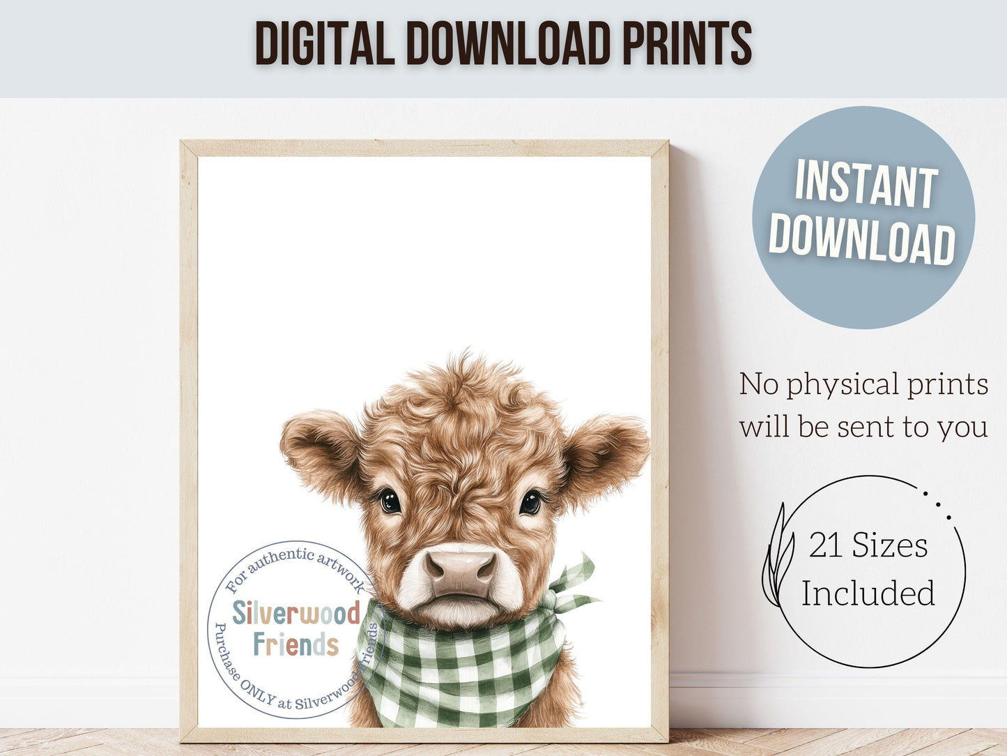 Peeking Highland Cow Nursery Print, Sage Green Highland Cow Nursery Decor, Highland Cow Gift, Kids Room Farm Animal Wall Decor Digital Print