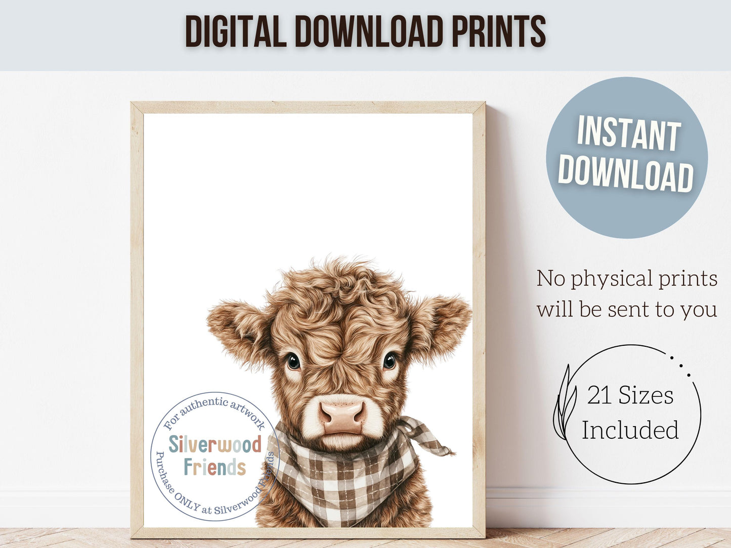 Peeking Highland Cow Nursery Print, Neutral Highland Cow Nursery Decor, Kids Highland Cow Gift Western Cowboy Nursery Wall Art Digital Print