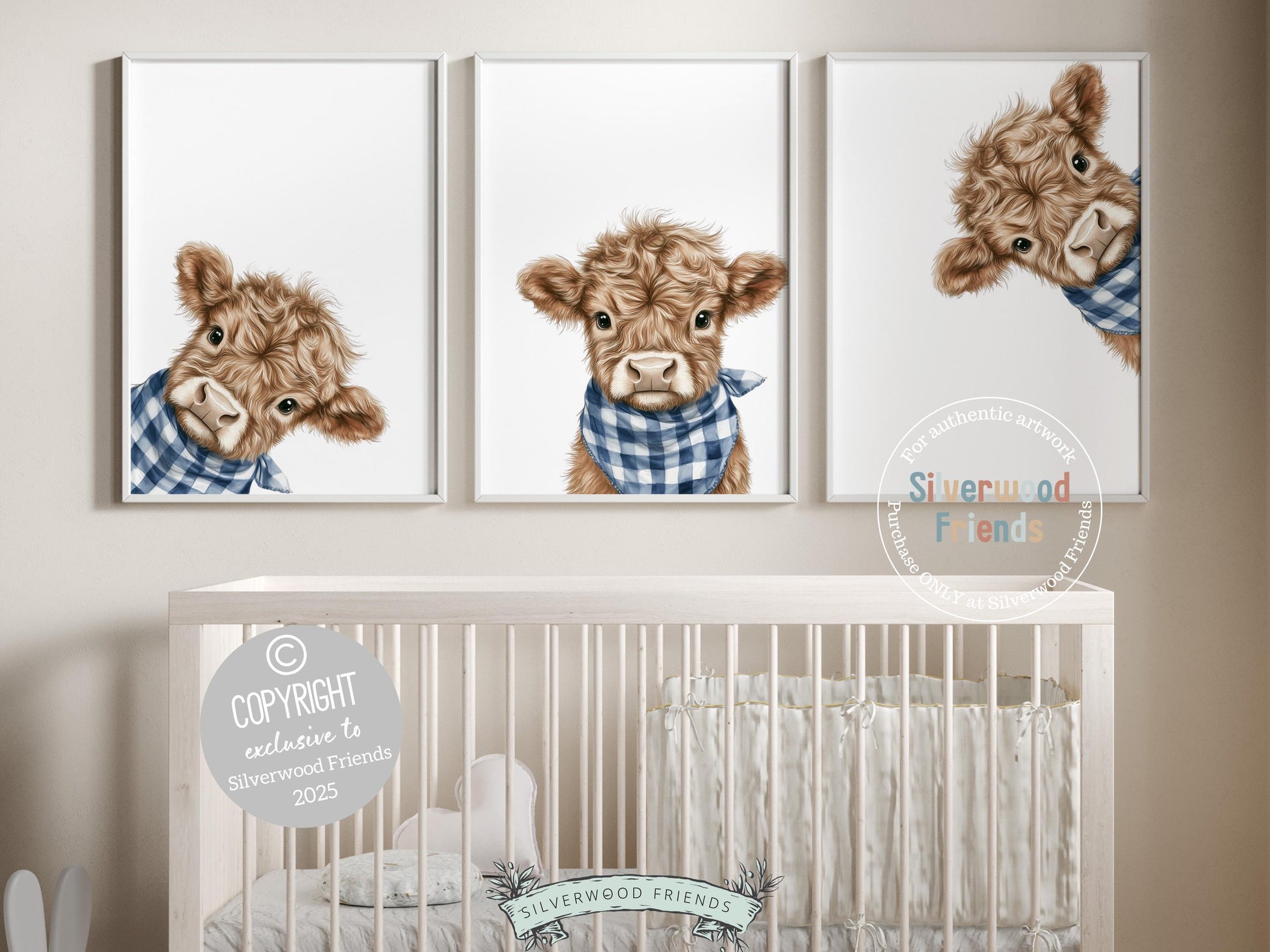 Peeking Highland Cow Nursery Print, Baby Boy Blue Highland Cow Nursery Decor, Highland Cow Gift, Boys Western Nursery Wall Art Digital Print