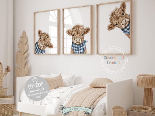 Say hello to our Peeking Highland Cow Nursery Prints—featuring the sweetest little watercolor baby cows all dressed up in blue and white plaid bandanas! Part of our BEST SELLING collection exclusive to Silverwood Friends, these charming prints are perfect for your farm-themed nursery and make the cutest baby shower gift that’s sure to be loved. 🐮💙