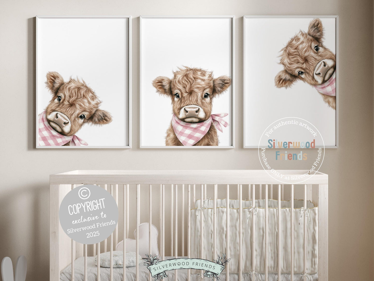 Peeking Highland Cow Nursery Print, Baby Girl Pink Highland Cow Nursery Decor, Baby Girl Pink Cowgirl Western Nursery Wall Art Digital Print