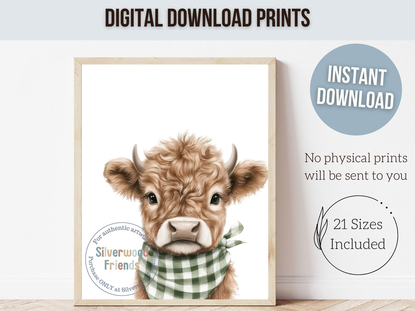 Peeking Baby Highland Cow Nursery Print, Sage Green Highland Cow Nursery Decor, Highland Cow Gift, Western Nursery Wall Art Digital Prints