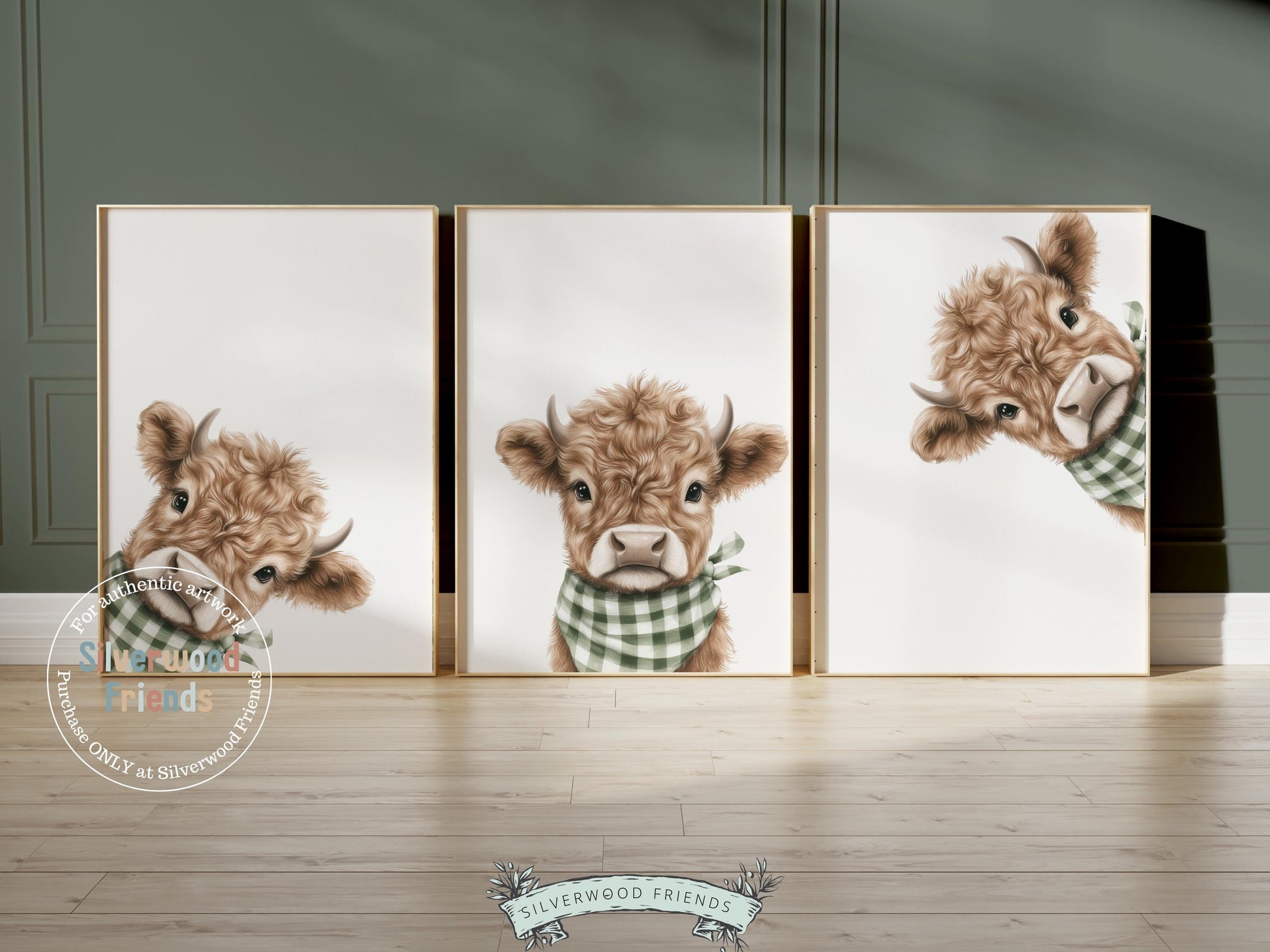 Peeking Baby Highland Cow Nursery Print, Sage Green Highland Cow Nursery Decor, Highland Cow Gift, Western Nursery Wall Art Digital Prints