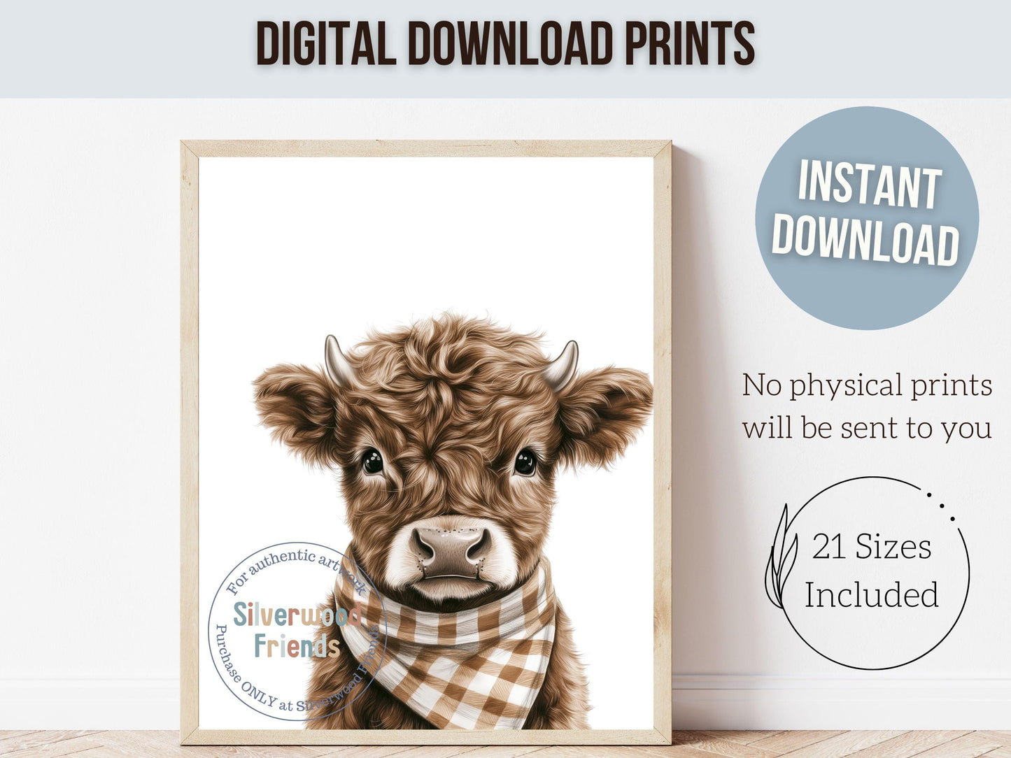Peeking Baby Highland Cow Nursery Print, Neutral Highland Cow Nursery Decor, Highland Cow Gift Western Cowboy Nursery Wall Art Digital Print