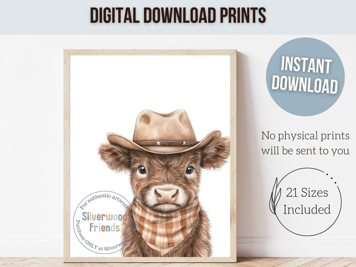 Peeking Baby Highland Cow Nursery Print, Neutral Highland Cow Nursery Decor, Highland Cow Gift Western Cowboy Nursery Wall Art Digital Print
