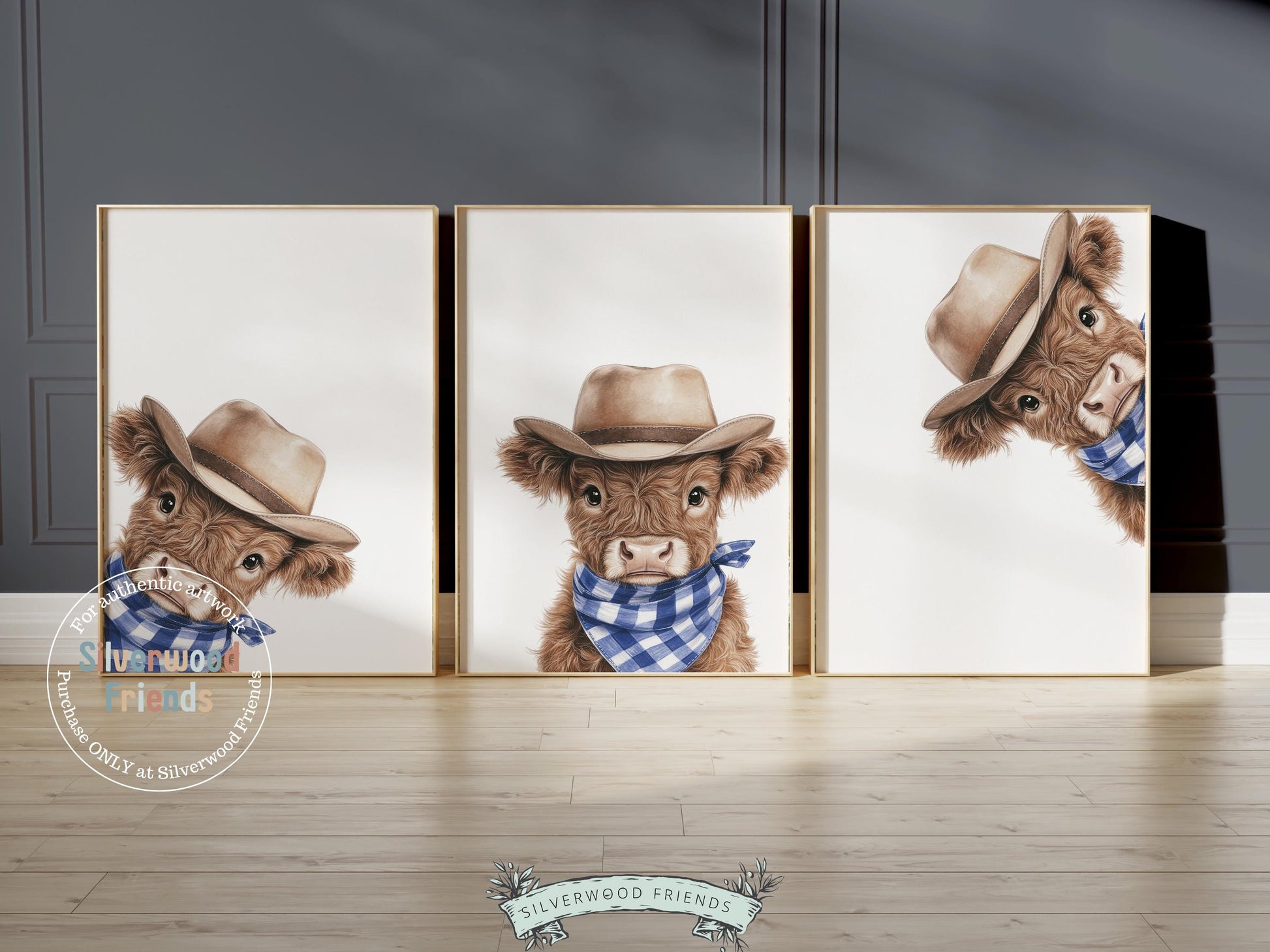 Peeking Baby Highland Cow Nursery Print, Baby Boy Blue Highland Cow Nursery Decor, Boys Farmhouse Cowboy Western Room Wall Art Digital Print