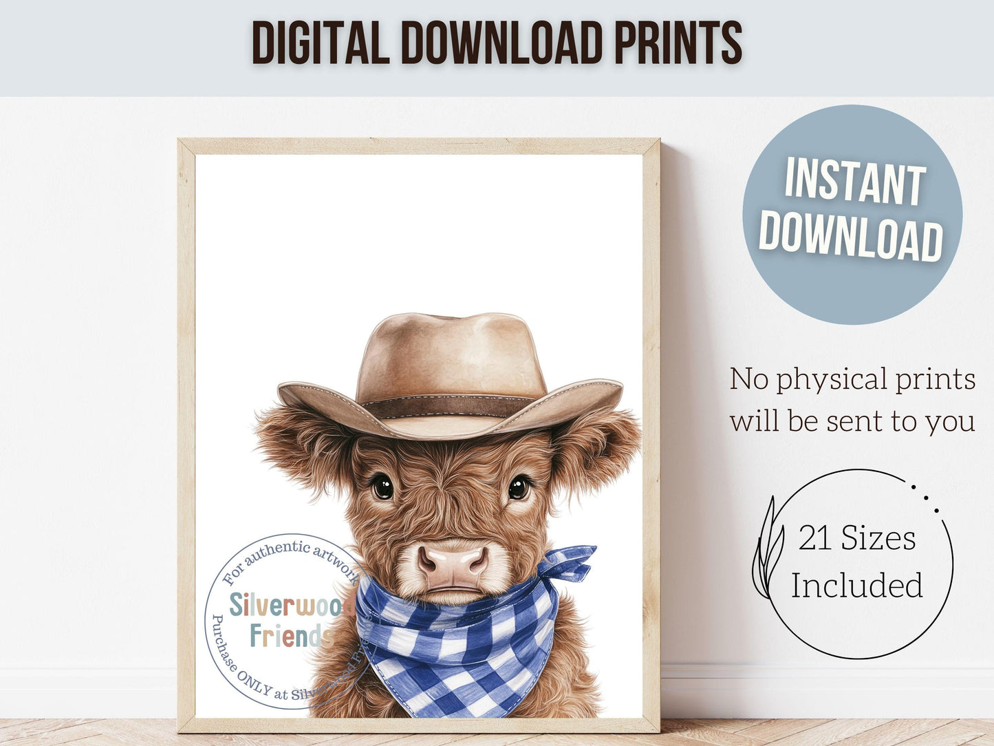 Say hello to our Peeking Highland Cow Nursery Prints—featuring the sweetest little baby cows all dressed up in a cowboy hat and blue and white plaid bandanas! Part of our BEST SELLING collection exclusive to Silverwood Friends, these charming prints are perfect for your farm-themed nursery and make the cutest baby shower gift that’s sure to be loved. 🐮💙