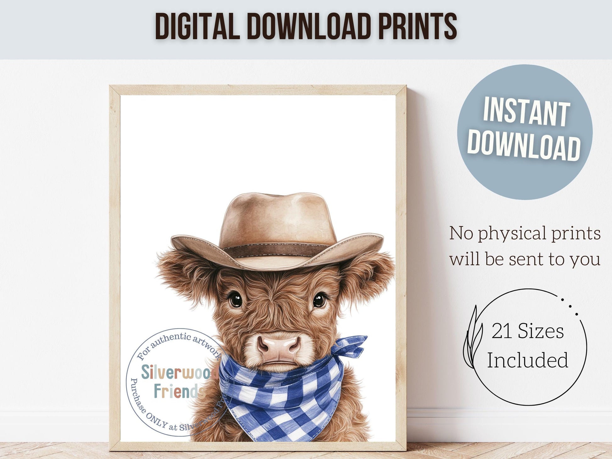 Say hello to our Peeking Highland Cow Nursery Prints—featuring the sweetest little baby cows all dressed up in a cowboy hat and blue and white plaid bandanas! Part of our BEST SELLING collection exclusive to Silverwood Friends, these charming prints are perfect for your farm-themed nursery and make the cutest baby shower gift that’s sure to be loved. 🐮💙