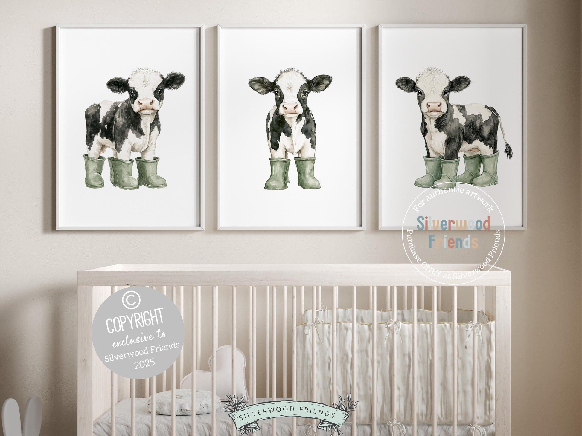 Cow Nursery Prints, Sage Green Highland Cow Nursery Decor, Black and White Cow Picture, Neutral Cowboy Western Nursery Decor Digital Print