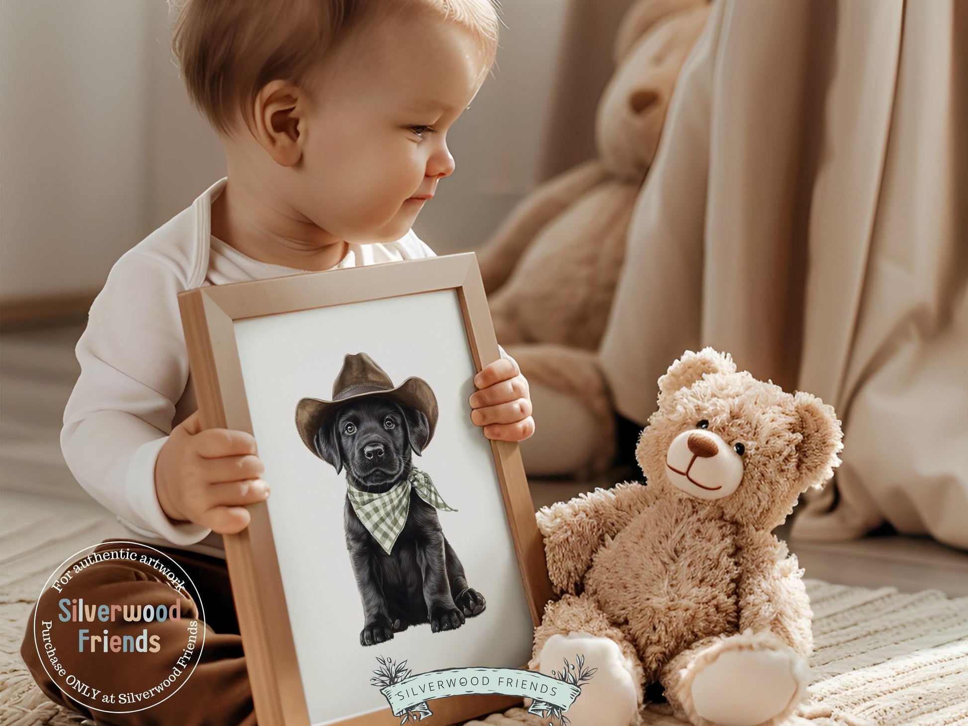 Labrador Dog Cowboy Hat Print, Neutral Cowboy Western Nursery Decor, Sage Green Dog Nursery Wall Art, Farmhouse Decor Labrador Digital Print