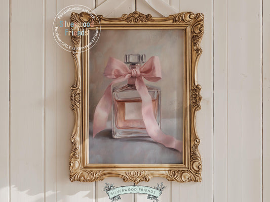 Add a hint of French elegance to your space with this stylish perfume bottle print, designed in an oil painting digital style. Perfect for a bedroom, bathroom, or teen girl&#39;s room, it brings a romantic, timeless charm to any decor.