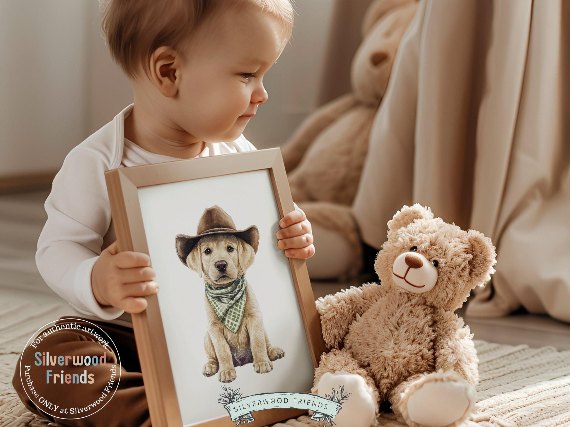 Labrador Dog Cowboy Hat Print, Cowboy Western Neutral Nursery Decor, Sage Green Dog Nursery Wall Art, Farmhouse Decor Labrador Digital Print