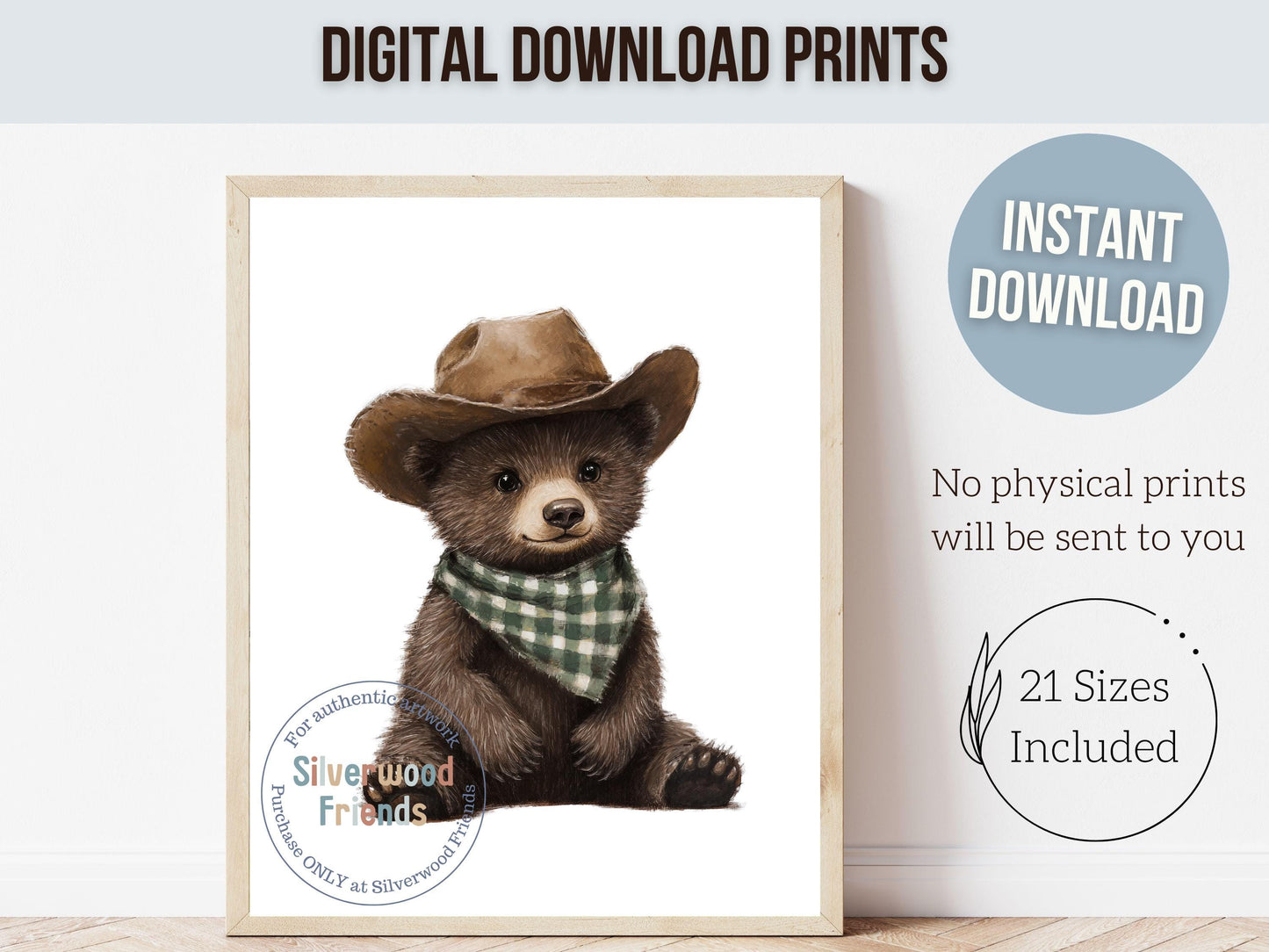 Woodland Bear Nursery Print, Cowboy Bear Nursery Decor, Western Nursery Decor, Baby Bear Nursery Wall Art, Woodland Nursery Digital Print