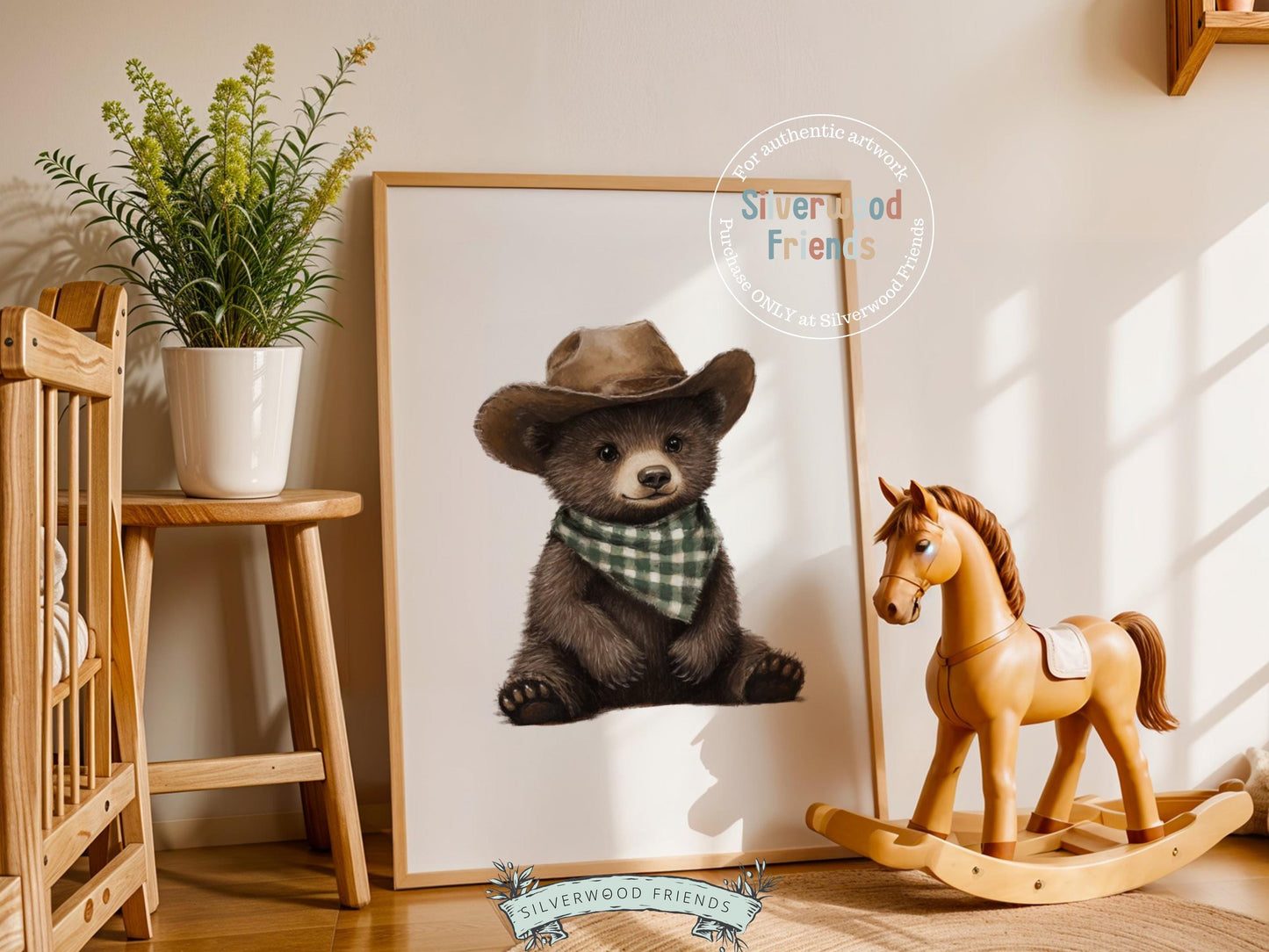 Woodland Bear Nursery Print, Cowboy Bear Nursery Decor, Western Nursery Decor, Baby Bear Nursery Wall Art, Woodland Nursery Digital Print