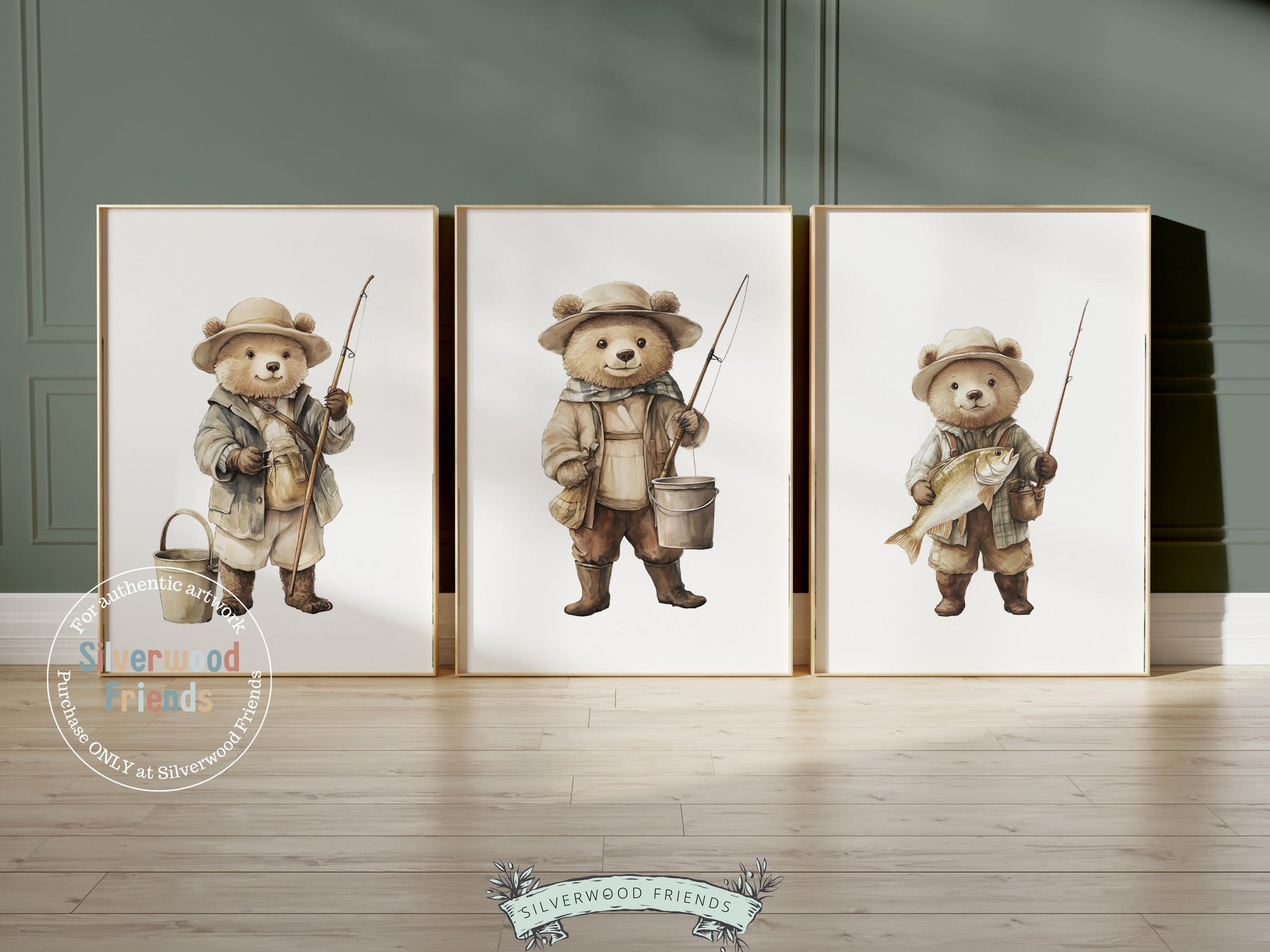 Teddy Bear Fishing Nursery Prints, Woodland Teddy Bear Fishing Nursery Decor, Kids Fishing Gifts, Kids Camping Nursery Decor Digital Print