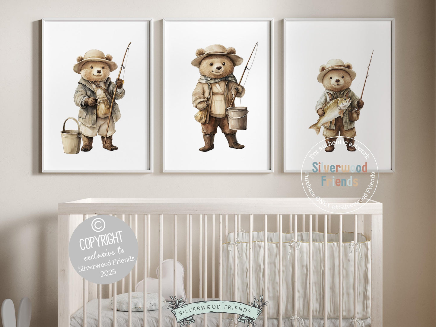 Teddy Bear Fishing Nursery Prints, Woodland Teddy Bear Fishing Nursery Decor, Kids Fishing Gifts, Kids Camping Nursery Decor Digital Print