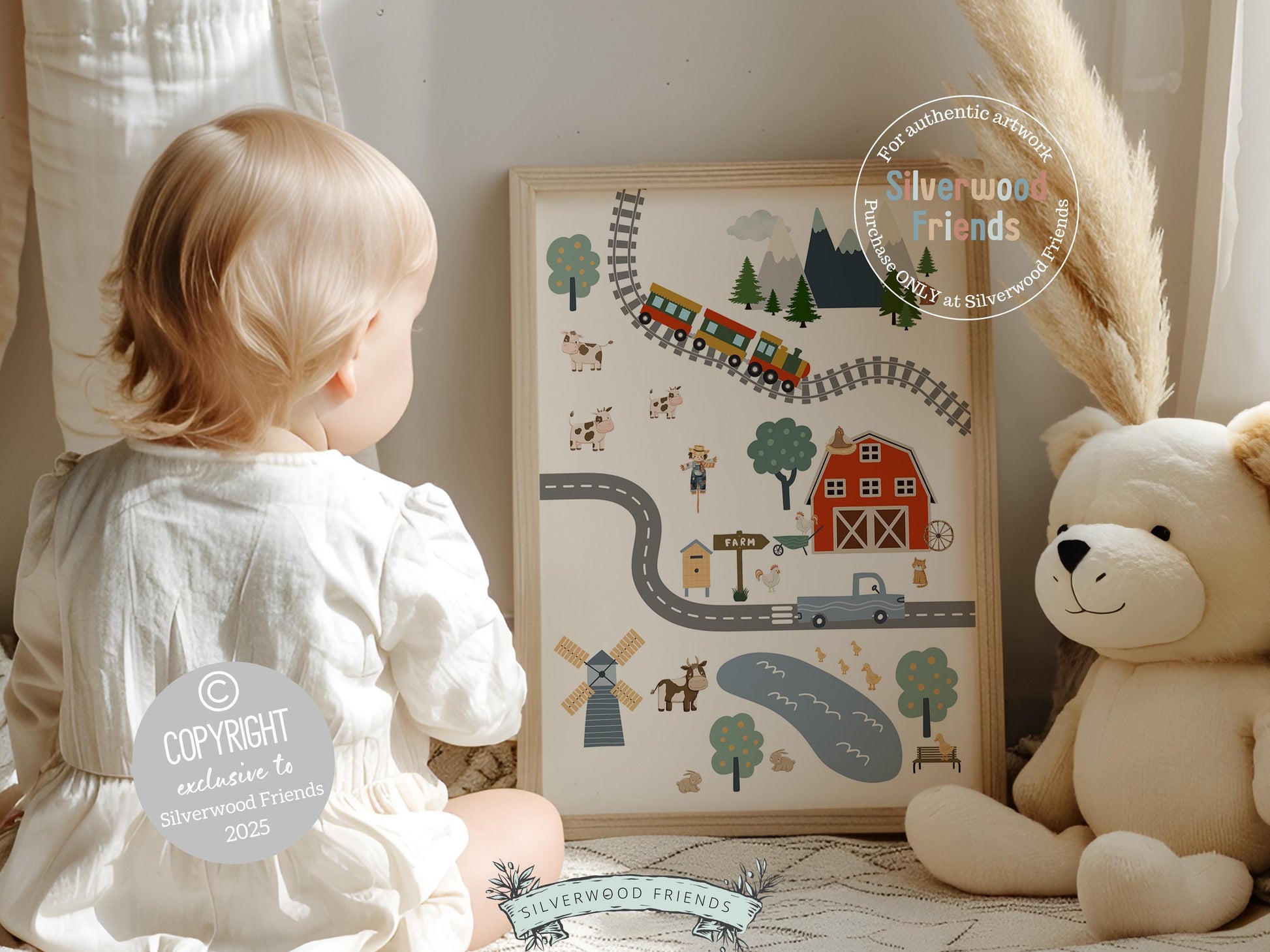 Farm Nursery Prints, Car Nursery Prints, Baby Boy Farm Animal Nursery Decor, Boys Transport Nursery Wall Art, Farm Road Map Digital Prints