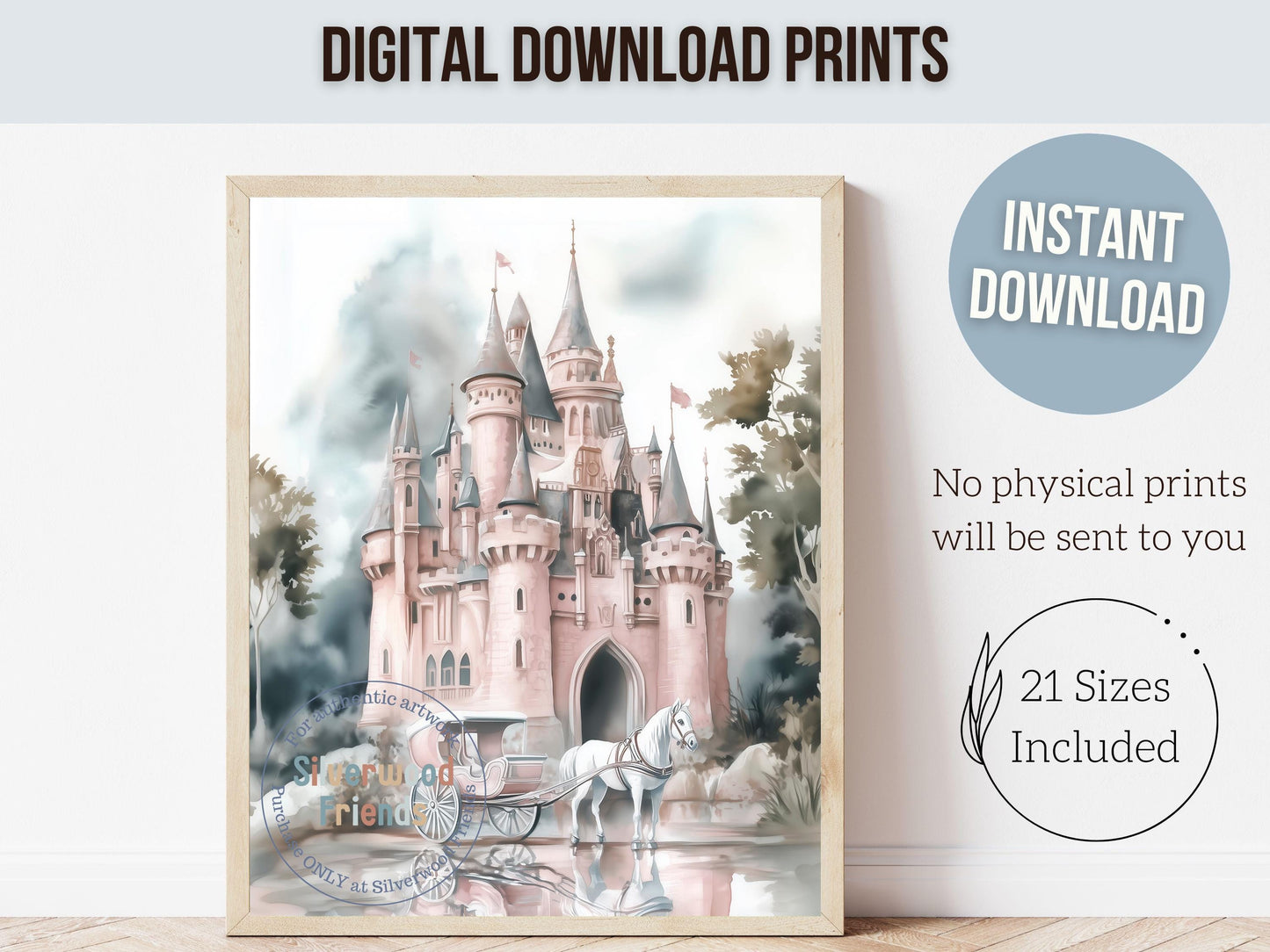 Baby Girl Princess Nursery Print, Princess Nursery Decor, Fairytale Nursery Wall Art, Girls Fantasy Castle Room Wall Decor Digital Print