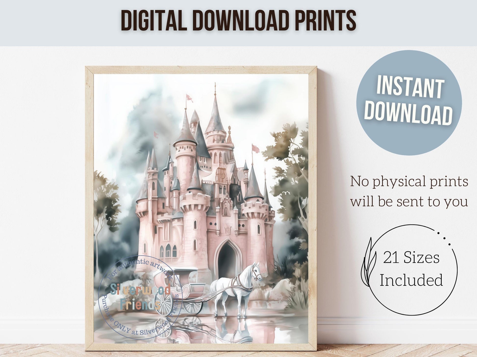 Baby Girl Princess Nursery Print, Princess Nursery Decor, Fairytale Nursery Wall Art, Girls Fantasy Castle Room Wall Decor Digital Print