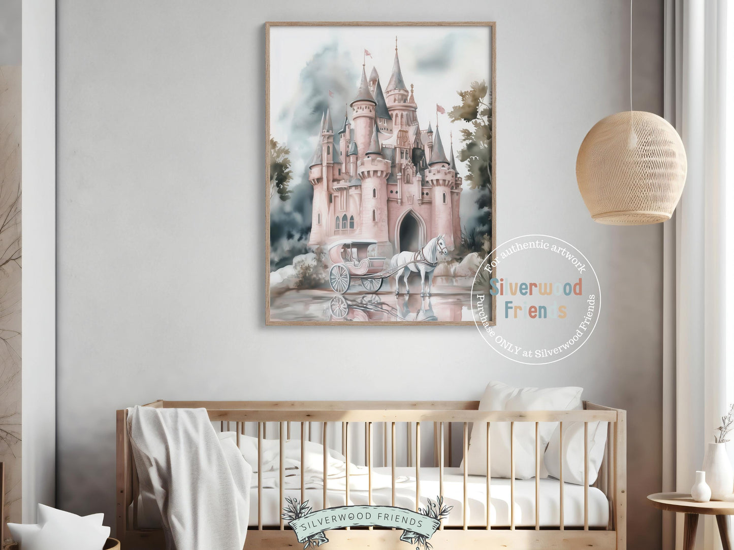 Baby Girl Princess Nursery Print, Princess Nursery Decor, Fairytale Nursery Wall Art, Girls Fantasy Castle Room Wall Decor Digital Print