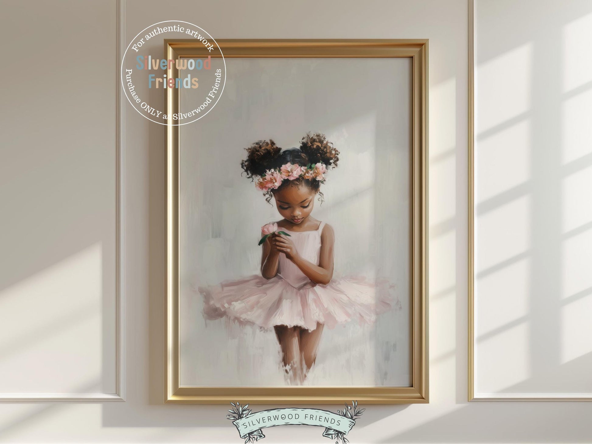 Add a touch of grace and charm to your baby girl&#39;s room with our Black Ballerina Nursery Print, showcasing an adorable little ballerina in a soft pink tutu holding a delicate flower. Perfect for ballet-themed nurseries or dance-inspired bedrooms, this print inspires dreams of twirls, confidence, and beauty in motion. 🩰🌸