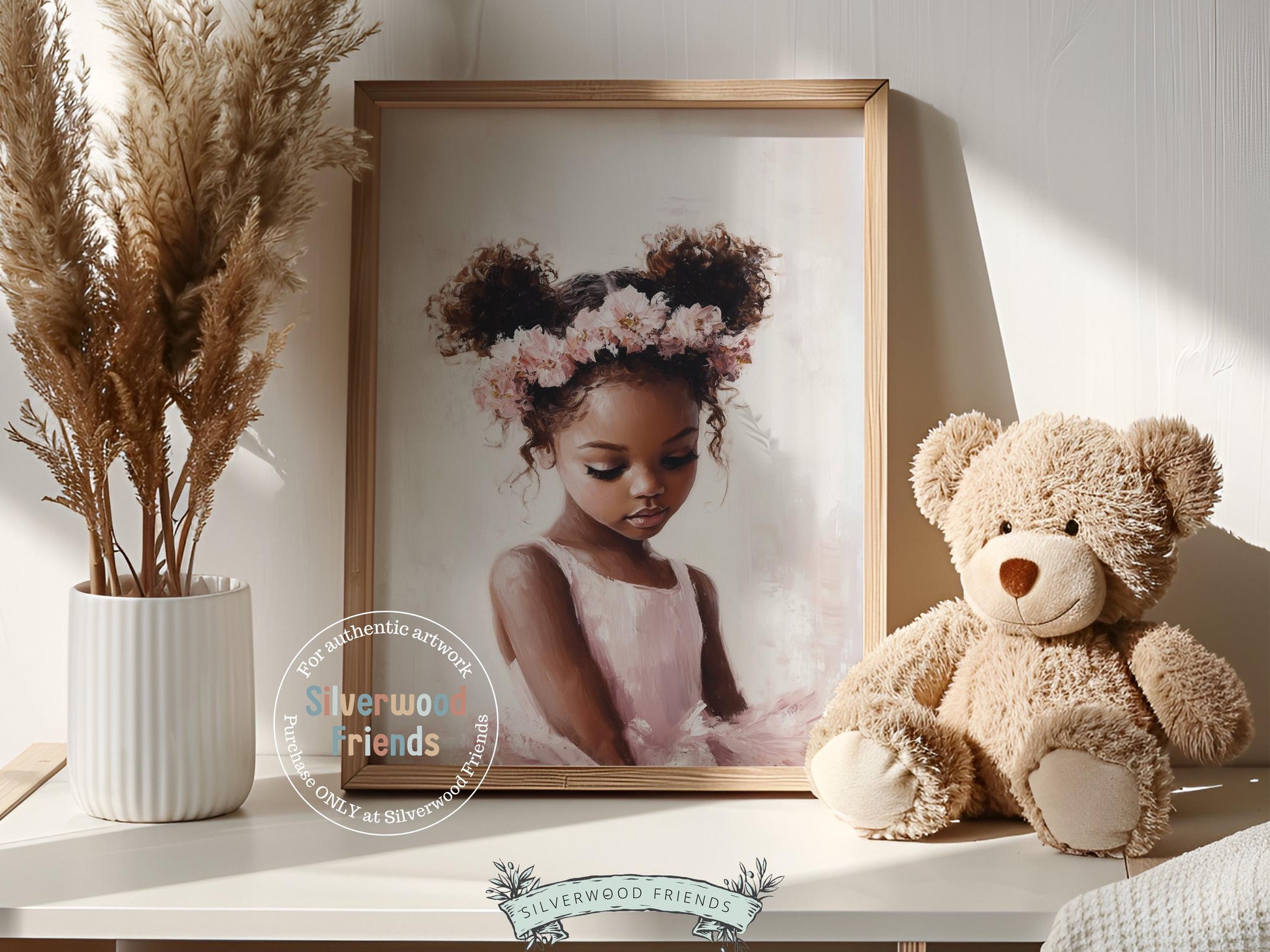Black Ballerina Nursery Print, African American Ballerina Nursery Decor, Little Black Girl Pink Floral Ballet Nursery Wall Art Digital Print