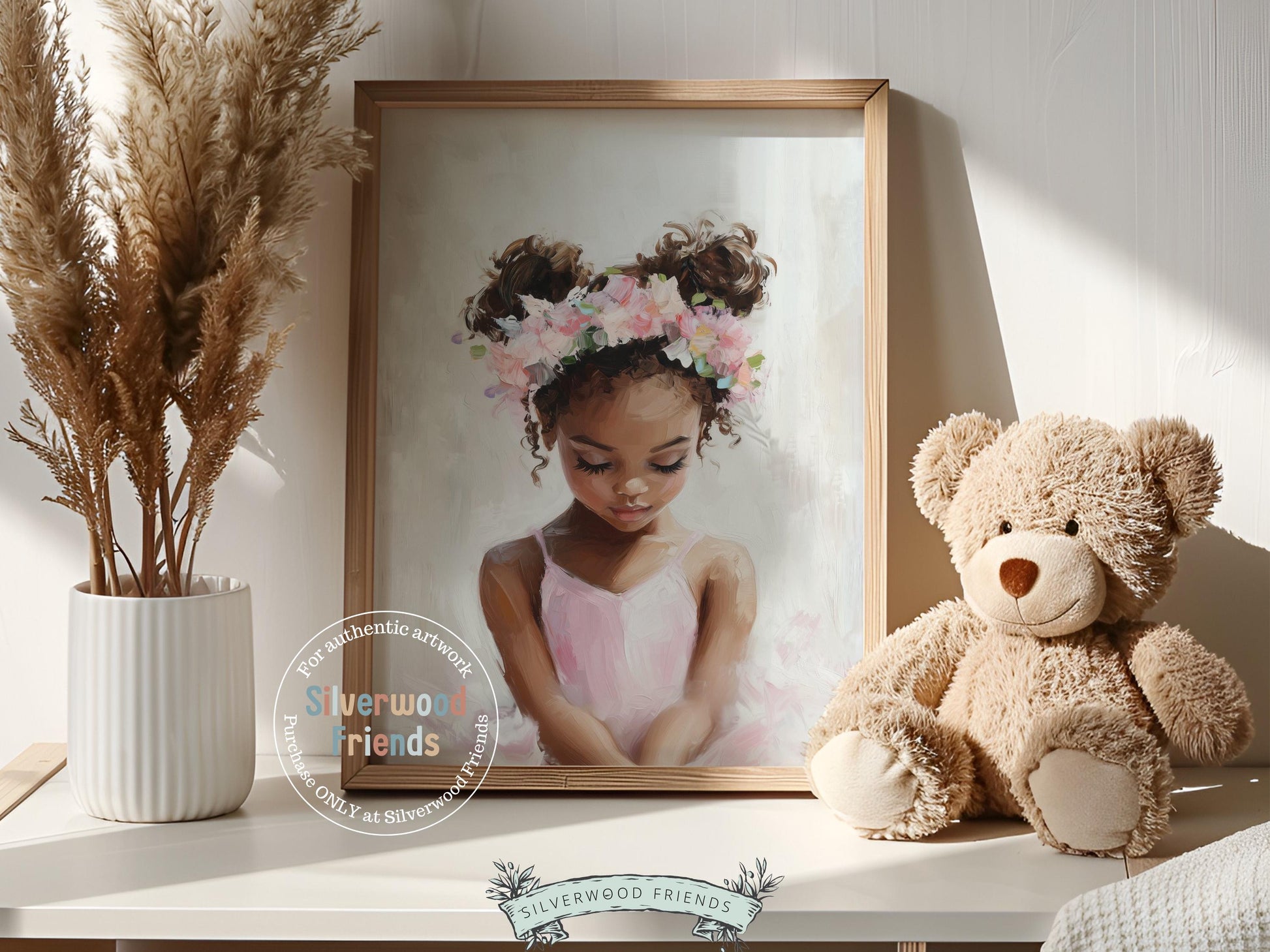 Black Ballerina Nursery Print, African American Ballerina Nursery Decor, Little Black Girl Pink Floral Ballet Nursery Wall Art Digital Print