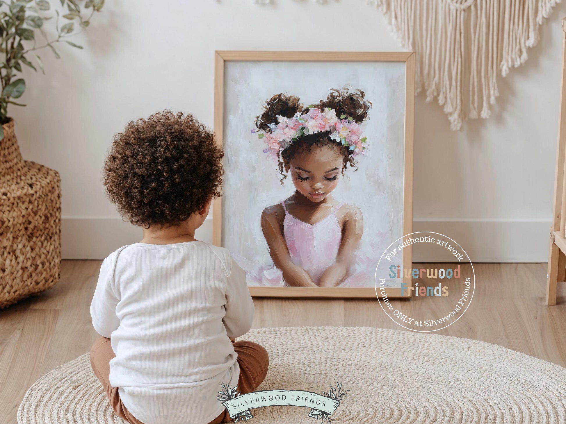 Black Ballerina Nursery Print, African American Ballerina Nursery Decor, Little Black Girl Pink Floral Ballet Nursery Wall Art Digital Print
