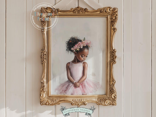 Add a touch of elegance and whimsy to your baby girl&#39;s room with our Black Ballerina Nursery Print, featuring a darling ballerina in a blush pink tutu and delicate floral crown. Ideal for ballet-themed nurseries or dance-inspired spaces, this sweet print celebrates beauty, confidence, and the magic of movement. 🩰🌸