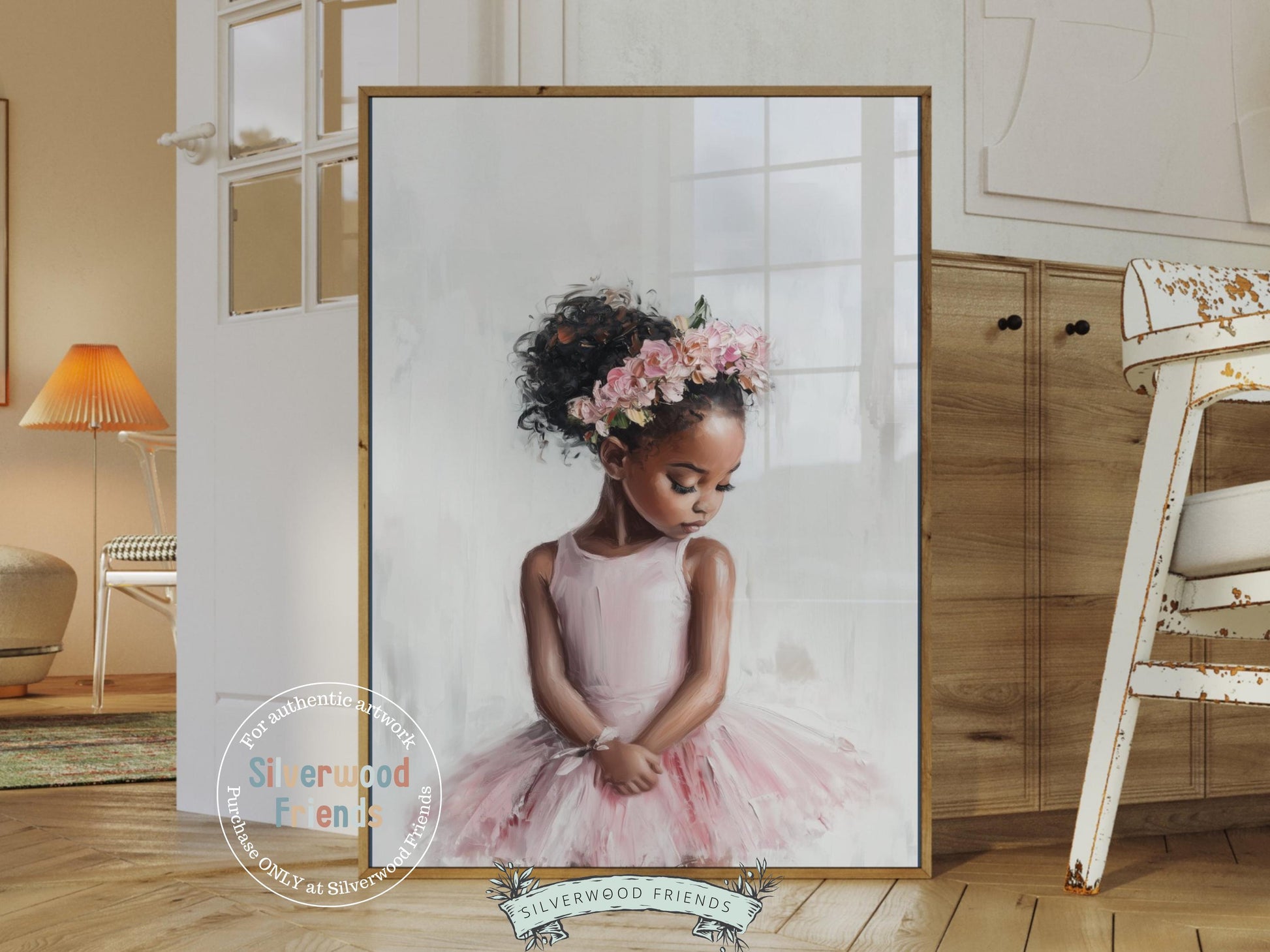 Black Ballerina Nursery Print, African American Ballerina Nursery Decor, Little Black Girl Pink Floral Ballet Nursery Wall Art Digital Print